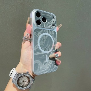 Ốp điện thoại từ tính gợn sóng màu xám sáng tạo phù hợp cho iPhone 11 12 13 14 15 16 17 Pro Max bao gồm tất cả vỏ silicon chống rơi