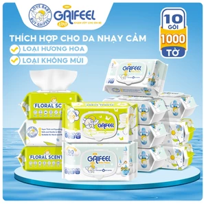 GAIFEEL 10 gói/1000 khăn ướt chất lượng cao cho bé mỗi gói không chứa cồn và chất bảo quản