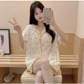 【Có miếng ngực】Áo ngủ nữ cotton thoáng mát, mặc nhà hay mặc ngoài đều đẹp, in họa tiết dễ thương, kiểu cardigan nữ trẻ trung, hàng mới xuân hè