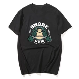 Pokémon Snore Gym Snorlax Áo thun Cotton nguyên chất dành cho nam và nữ Phong cách Anime Thời trang Thoải mái Áo thun ngắn tay thông thường