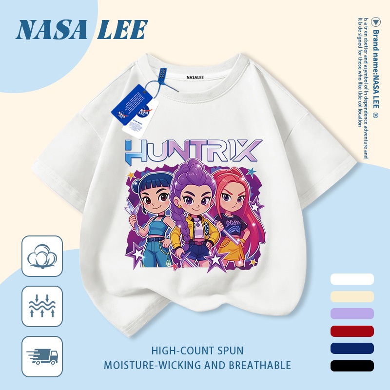 [Giao hàng trong ngày] Áo thun Cotton nguyên chất màu đen cho trẻ em NASA Áo thun Cotton thoáng khí hoạt hình hợp thời trang Cô gái nhỏ Anime In hình hợp thời trang 3-16 tuổi Bé trai Bé gái tay ngắn thông thường