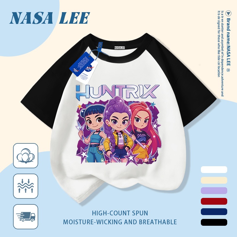 [Giao hàng trong ngày] Áo thun Cotton nguyên chất màu đen cho trẻ em NASA Áo thun Cotton thoáng khí hoạt hình hợp thời trang Cô gái nhỏ Anime In hình hợp thời trang 3-16 tuổi Bé trai Bé gái tay ngắn thông thường