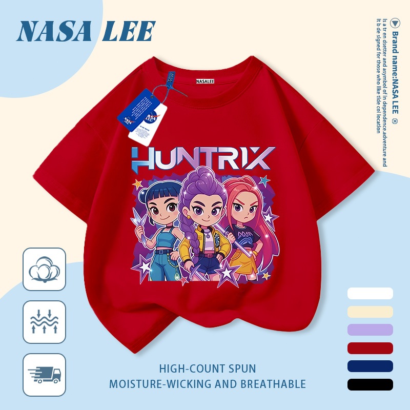 [Giao hàng trong ngày] Áo thun Cotton nguyên chất màu đen cho trẻ em NASA Áo thun Cotton thoáng khí hoạt hình hợp thời trang Cô gái nhỏ Anime In hình hợp thời trang 3-16 tuổi Bé trai Bé gái tay ngắn thông thường
