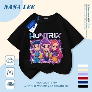 Áo thun Cotton nguyên chất màu đen cho trẻ em NASA Áo thun Cotton thoáng khí hoạt hình hợp thời trang Cô gái nhỏ Anime In hình hợp thời trang 3-16 tuổi Bé trai Bé gái tay ngắn thông thường
