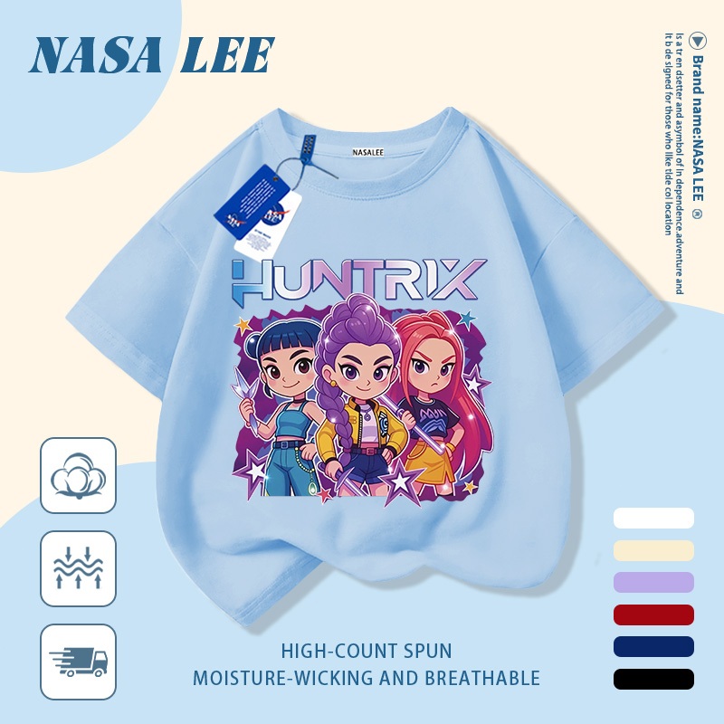 [Giao hàng trong ngày] Áo thun Cotton nguyên chất màu đen cho trẻ em NASA Áo thun Cotton thoáng khí hoạt hình hợp thời trang Cô gái nhỏ Anime In hình hợp thời trang 3-16 tuổi Bé trai Bé gái tay ngắn thông thường