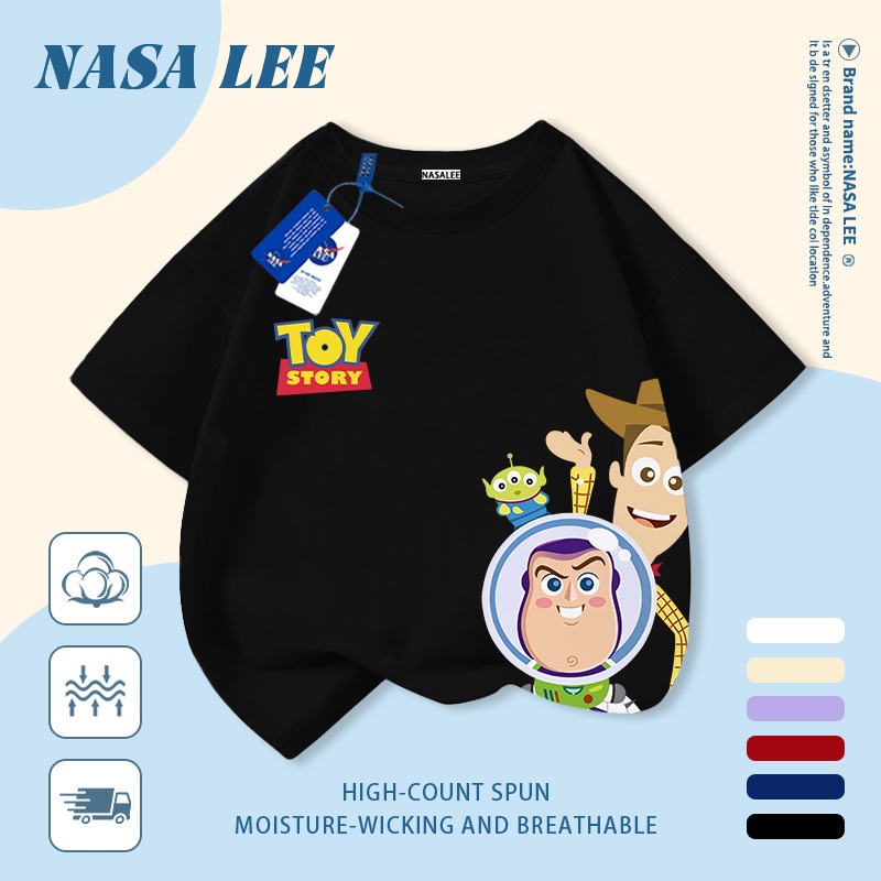 [Giao hàng trong ngày] Áo thun Cotton nguyên chất màu xanh trắng cho trẻ em NASA Áo thun Cotton thoáng khí hoạt hình hợp thời trang Nhân vật Anime In hình trẻ em 3-16 tuổi Bé trai bé gái tay ngắn thông thường