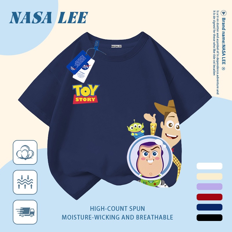 [Giao hàng trong ngày] Áo thun Cotton nguyên chất màu xanh trắng cho trẻ em NASA Áo thun Cotton thoáng khí hoạt hình hợp thời trang Nhân vật Anime In hình trẻ em 3-16 tuổi Bé trai bé gái tay ngắn thông thường