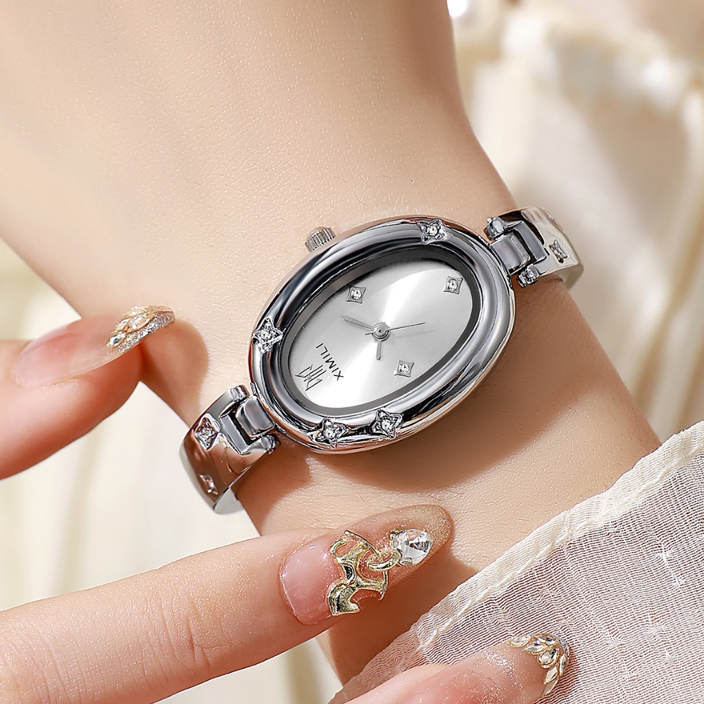Đồng hồ nữ Đồng hồ đeo tay nữ mặt số hình bầu dục sang trọng đơn giản, Thích hợp cho mọi dịp, Quà tặng nữ (Không hộp)