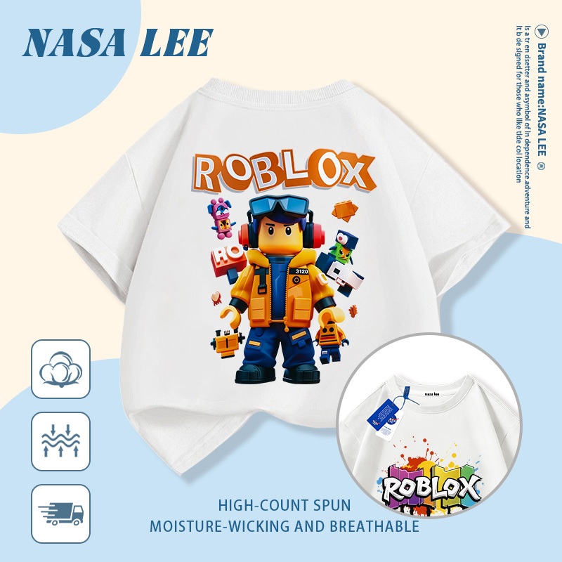 [Giao hàng trong ngày] Áo thun Cotton Cotton nguyên chất màu đen cho trẻ em NASA Trò chơi hoạt hình Nhân vật phong cách Pixel In hình hợp thời trang 3-16 tuổi Bé trai bé gái tay ngắn thông thường