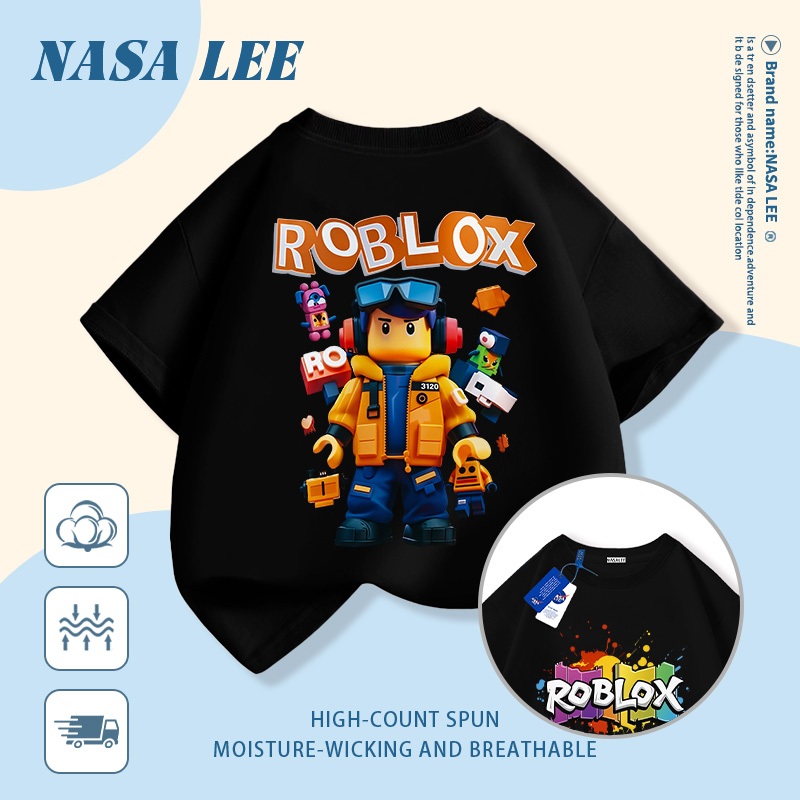 [Giao hàng trong ngày] Áo thun Cotton Cotton nguyên chất màu đen cho trẻ em NASA Trò chơi hoạt hình Nhân vật phong cách Pixel In hình hợp thời trang 3-16 tuổi Bé trai bé gái tay ngắn thông thường