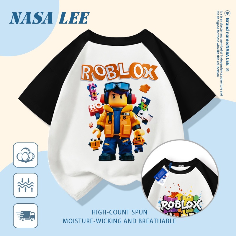 [Giao hàng trong ngày] Áo thun Cotton Cotton nguyên chất màu đen cho trẻ em NASA Trò chơi hoạt hình Nhân vật phong cách Pixel In hình hợp thời trang 3-16 tuổi Bé trai bé gái tay ngắn thông thường