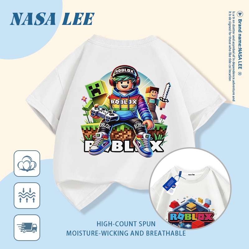 [Giao hàng trong ngày] Áo thun Cotton nguyên chất màu vàng cho trẻ em NASA Áo thun Cotton thoáng khí hoạt hình hợp thời trang Phong cách Pixel In nhân vật 3-16 tuổi Bé trai bé gái tay ngắn thông thường