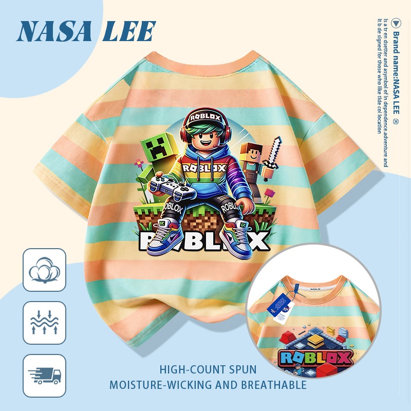 [Giao hàng trong ngày] Áo thun Cotton nguyên chất màu vàng cho trẻ em NASA Áo thun Cotton thoáng khí hoạt hình hợp thời trang Phong cách Pixel In nhân vật 3-16 tuổi Bé trai bé gái tay ngắn thông thường