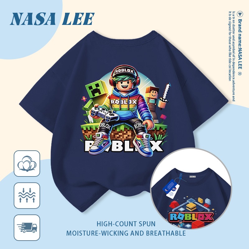[Giao hàng trong ngày] Áo thun Cotton nguyên chất màu vàng cho trẻ em NASA Áo thun Cotton thoáng khí hoạt hình hợp thời trang Phong cách Pixel In nhân vật 3-16 tuổi Bé trai bé gái tay ngắn thông thường