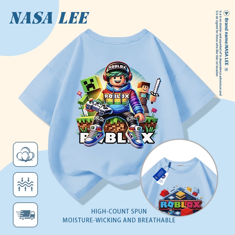 [Giao hàng trong ngày] Áo thun Cotton nguyên chất màu vàng cho trẻ em NASA Áo thun Cotton thoáng khí hoạt hình hợp thời trang Phong cách Pixel In nhân vật 3-16 tuổi Bé trai bé gái tay ngắn thông thường