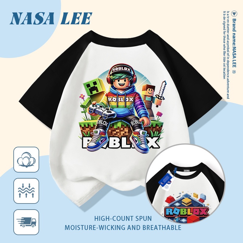 [Giao hàng trong ngày] Áo thun Cotton nguyên chất màu vàng cho trẻ em NASA Áo thun Cotton thoáng khí hoạt hình hợp thời trang Phong cách Pixel In nhân vật 3-16 tuổi Bé trai bé gái tay ngắn thông thường