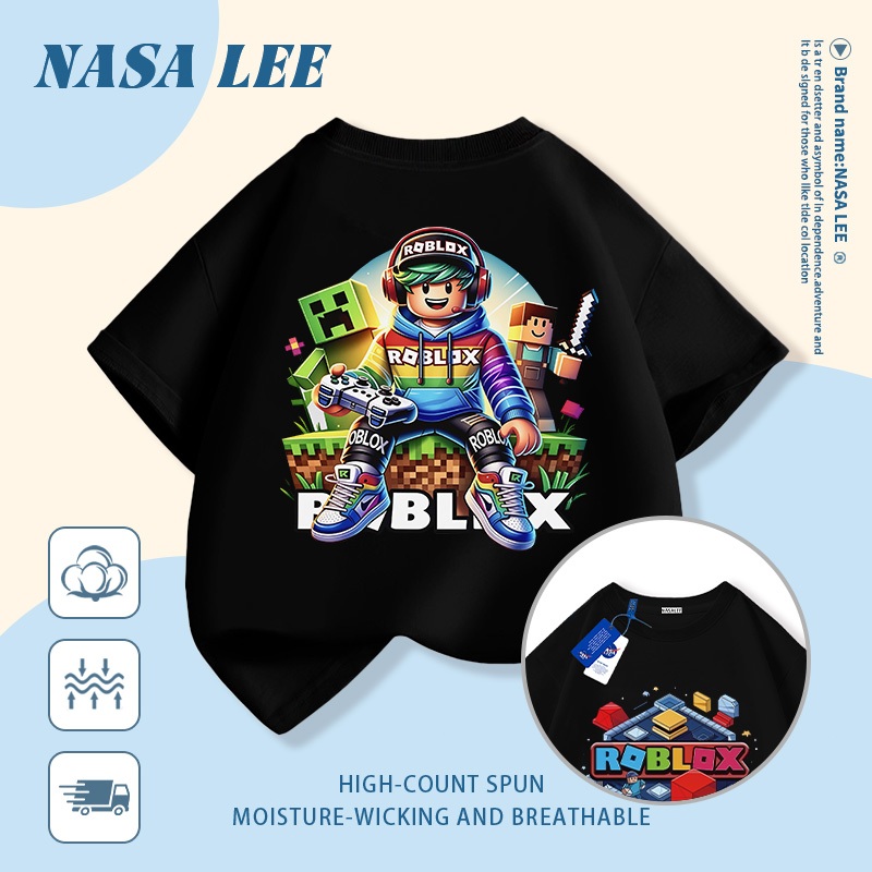 [Giao hàng trong ngày] Áo thun Cotton nguyên chất màu vàng cho trẻ em NASA Áo thun Cotton thoáng khí hoạt hình hợp thời trang Phong cách Pixel In nhân vật 3-16 tuổi Bé trai bé gái tay ngắn thông thường
