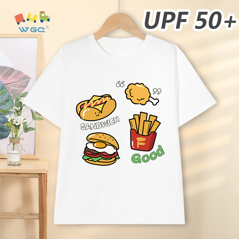 W.G.Q Áo thun bé trai，Phong cách mới mùa hè có in hình Burger，có chức năng chống nắng UPF50 +，Thoáng khí thoải mái