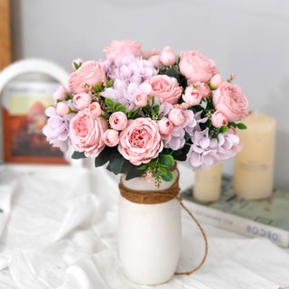 Hoa nhân tạo mẫu đơn lụa dùng trang trí nhà cửa, phòng khách, tiệc cưới, bàn trung tâm, DIY, sắp xếp phong cách Bắc Âu vintage, đạo cụ chụp ảnh