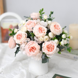 Hoa nhân tạo mẫu đơn lụa dùng trang trí nhà cửa, phòng khách, tiệc cưới, bàn trung tâm, DIY, sắp xếp phong cách Bắc Âu vintage, đạo cụ chụp ảnh