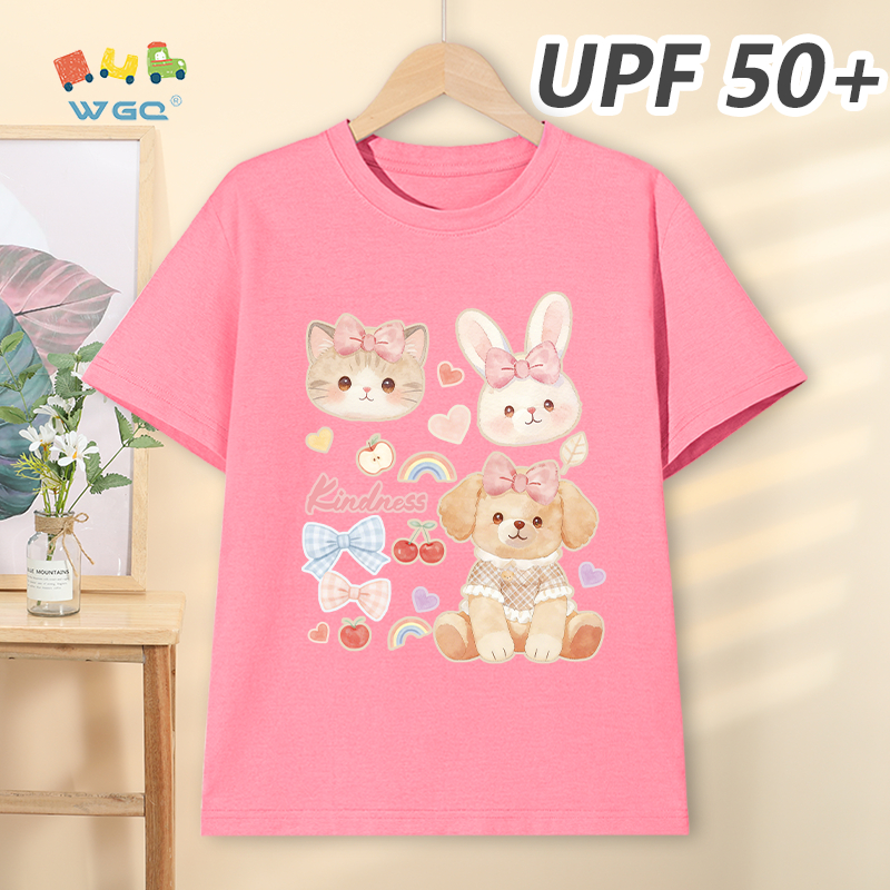 W.G.Q Áo thun bé gái，Phong cách mới mùa hè có in hình búp bê，có chức năng chống nắng UPF50 +，Thoải mái mát mẻ，hấp thụ mồ hôi thoáng khí