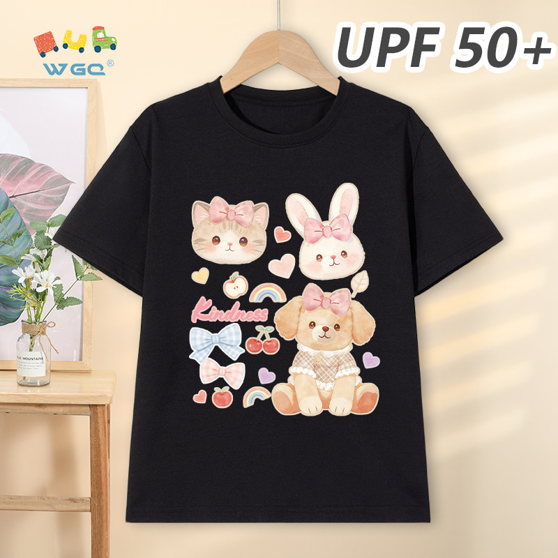 W.G.Q Áo thun bé gái，Phong cách mới mùa hè có in hình búp bê，có chức năng chống nắng UPF50 +，Thoải mái mát mẻ，hấp thụ mồ hôi thoáng khí