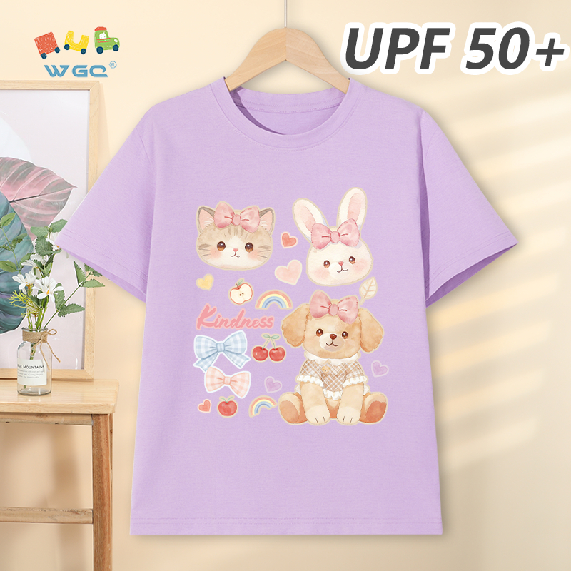 W.G.Q Áo thun bé gái，Phong cách mới mùa hè có in hình búp bê，có chức năng chống nắng UPF50 +，Thoải mái mát mẻ，hấp thụ mồ hôi thoáng khí