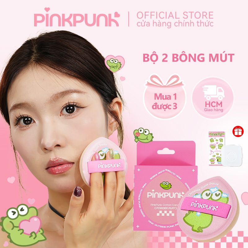 Bông mút Pinkpunk Matcha Dandan Cute Miếng bông phấn hình chú ếch khủng long 2 in 1 Powder Puff Air Cushion Kem mềm không hút kem nền, giúp đánh kem nền phấn phủ