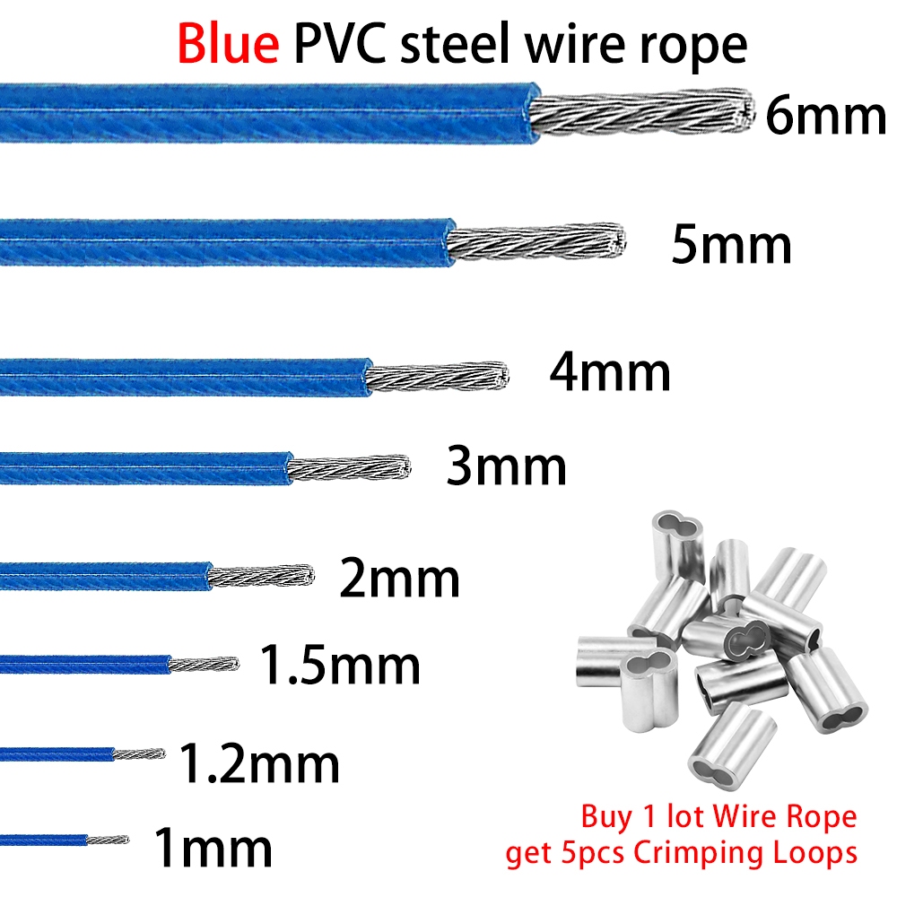 Thép không gỉ 304 Dây phủ PVC 1mm-6mm Cáp màu xanh cho dây phơi quần áo lan can Câu cá sân vườn DIY