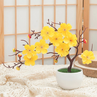 [BÁN] Hoa mận nhân tạo Cây cảnh Hoa lụa Chậu cây anh đào giả Văn phòng tại nhà Trang trí máy tính để bàn Phong cách Zen Phương Đông Thu nhỏ Quà tặng cây xanh nhỏ Hồng Trắng Đỏ Năm mới