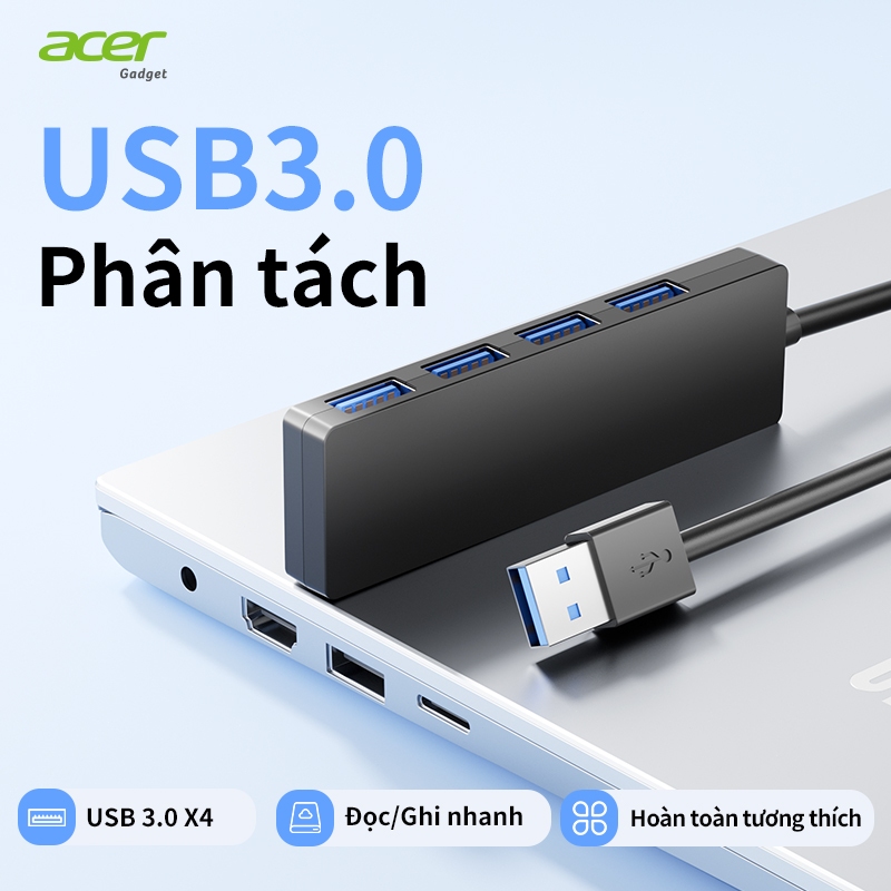 Acer Hub chuyển đổi USB 3.0 2.0 Truyền tải nhanh chóng 4 trong 1 4 cổng dữ liệu USB-A 5Gbps thích hợp cho laptop Macbook Máy tính xách tay Chuột Bàn phím và các thiết bị khác UH401 | BigBuy360 - bigbuy360.vn