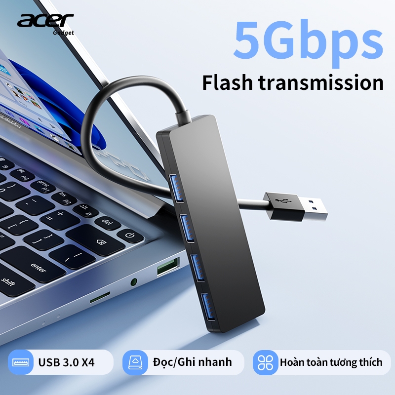 Acer Hub chuyển đổi USB 3.0 2.0 Truyền tải nhanh chóng 4 trong 1 4 cổng dữ liệu USB-A 5Gbps thích hợp cho laptop Macbook Máy tính xách tay Chuột Bàn phím và các thiết bị khác UH401 | BigBuy360 - bigbuy360.vn