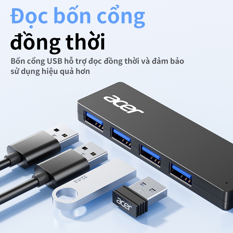 Acer Hub chuyển đổi USB 3.0 2.0 Truyền tải nhanh chóng 4 trong 1 4 cổng dữ liệu USB-A 5Gbps thích hợp cho laptop Macbook Máy tính xách tay Chuột Bàn phím và các thiết bị khác UH401 | BigBuy360 - bigbuy360.vn