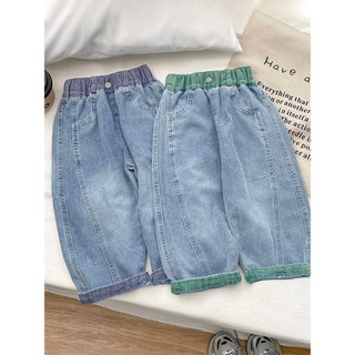 MuyoNowo Trẻ Em Cong Baggy Jeans Màu Cuff Mềm Giặt Quần Denim Cho Bé Trai Bé Gái