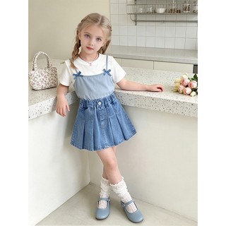MuyoNowo Bé Gái Mềm Denim Xếp Ly Váy Co Giãn Eo Trẻ Em Jean Mini Váy
