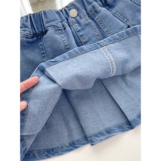 MuyoNowo Bé Gái Mềm Denim Xếp Ly Váy Co Giãn Eo Trẻ Em Jean Mini Váy