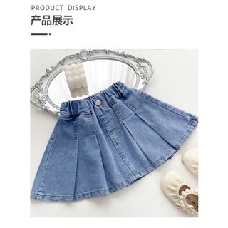 MuyoNowo Bé Gái Mềm Denim Xếp Ly Váy Co Giãn Eo Trẻ Em Jean Mini Váy