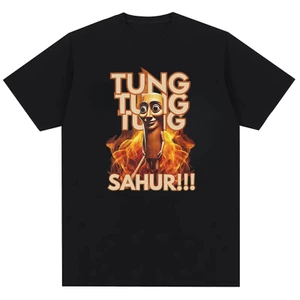 TUNG TUNG SAHUR Fun Street Retro Nam Thời Trang Nguyên Chất Cotton In Hình Áo Thun Top