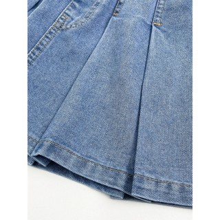 MuyoNowo Bé Gái Mềm Denim Xếp Ly Váy Co Giãn Eo Trẻ Em Jean Mini Váy