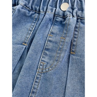 MuyoNowo Bé Gái Mềm Denim Xếp Ly Váy Co Giãn Eo Trẻ Em Jean Mini Váy