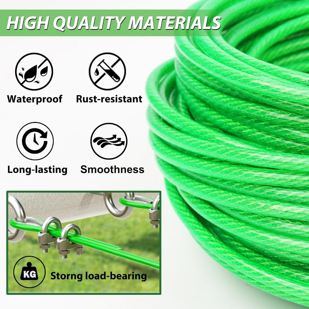 Dây thép phủ PVC màu xanh lá cây Dây cáp thép không gỉ 1mm-6mm Dây làm vườn Cây leo Trellis Dây phơi quần áo ngoài trời