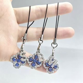 Mặt dây chuyền điện thoại di động diy Blue Diamond Four-leaf Clover Chữ cái tiếng Anh Mặt dây chuyền A-Z Mặt dây chuyền điện thoại di động Mặt dây chuyền