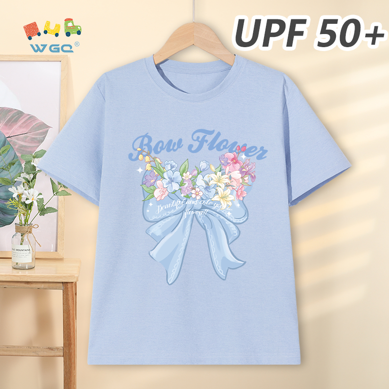 W.G.Q Áo thun bé gái，Phong cách mới mùa hè có in hoa，có chức năng chống nắng UPF50 +，Thoải mái mát mẻ，hấp thụ mồ hôi thoáng khí
