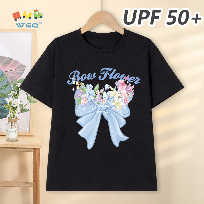 W.G.Q Áo thun bé gái，Phong cách mới mùa hè có in hoa，có chức năng chống nắng UPF50 +，Thoải mái mát mẻ，hấp thụ mồ hôi thoáng khí