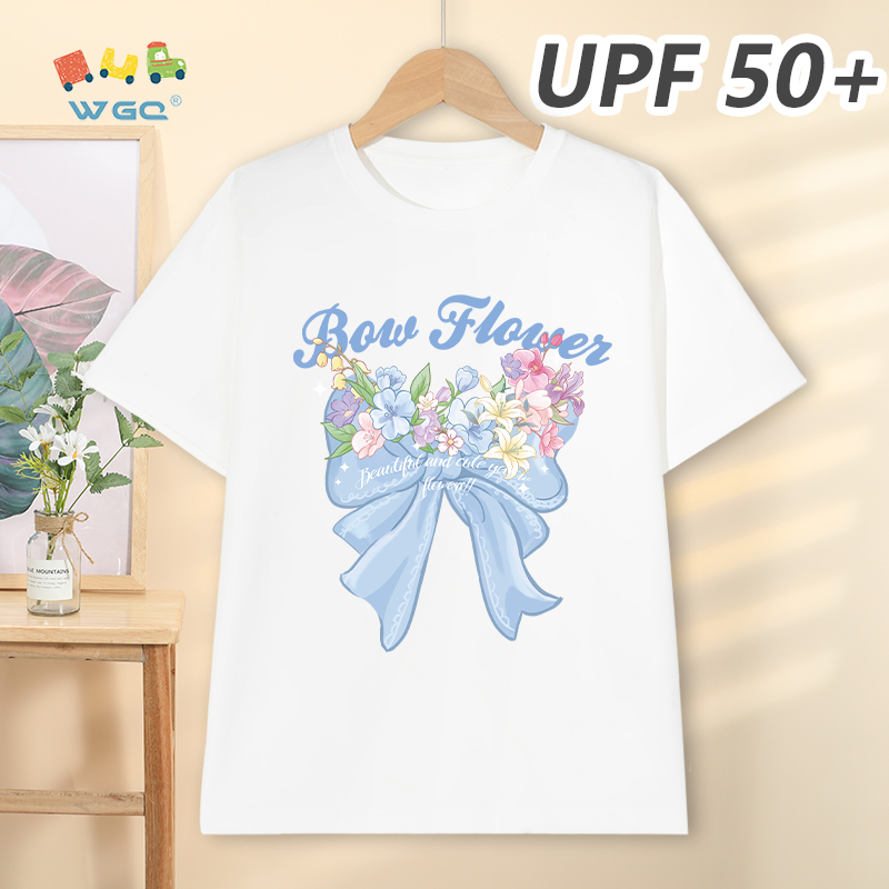 W.G.Q Áo thun bé gái，Phong cách mới mùa hè có in hoa，có chức năng chống nắng UPF50 +，Thoải mái mát mẻ，hấp thụ mồ hôi thoáng khí