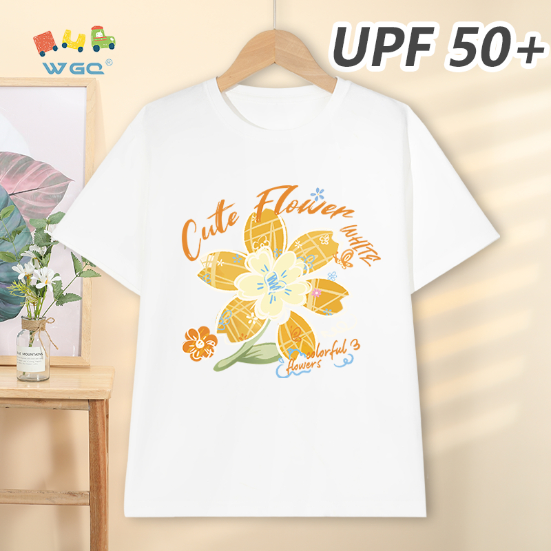 W.G.Q Áo thun bé gái，Phong cách mới mùa hè có in hoa，có chức năng chống nắng UPF50 +，Thoải mái mát mẻ，hấp thụ mồ hôi thoáng khí