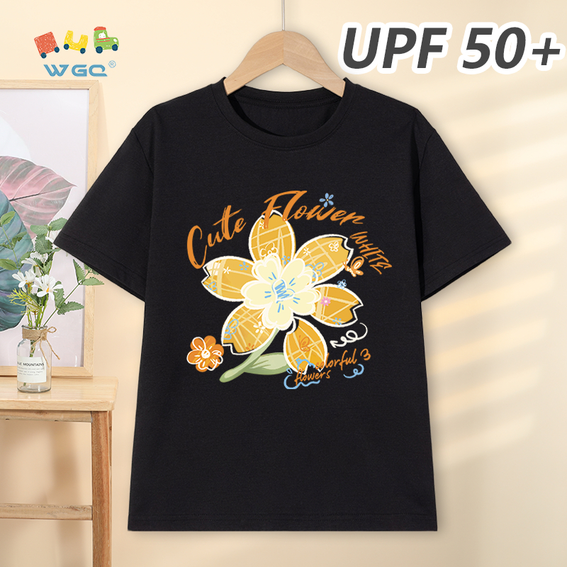 W.G.Q Áo thun bé gái，Phong cách mới mùa hè có in hoa，có chức năng chống nắng UPF50 +，Thoải mái mát mẻ，hấp thụ mồ hôi thoáng khí
