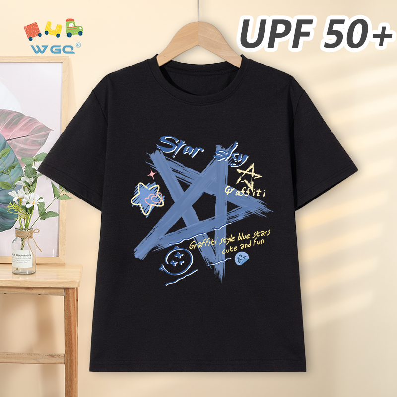 W.G.Q Áo thun bé trai，phong cách mới mùa hè với in hình ngôi sao năm cánh，có chức năng chống nắng UPF50 +，mát mẻ thoải mái，hấp thụ mồ hôi thoáng khí