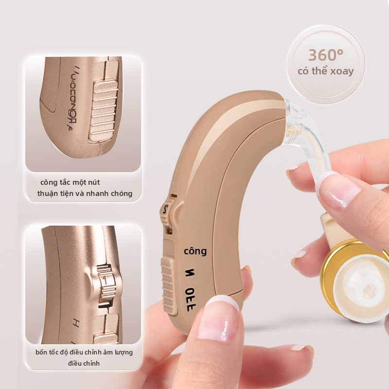 Máy trợ thính kỹ thuật số sạc lại, thiết bị hỗ trợ tai cho người lớn mất thính lực