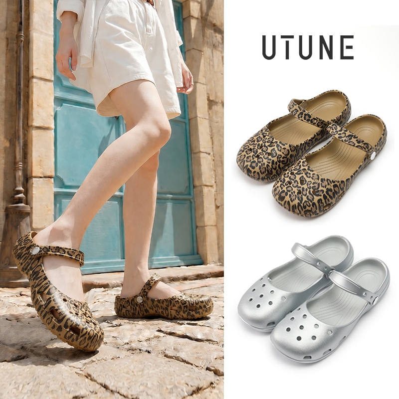 UTUNE Giày Mary Jane Clog Nữ Họa Tiết Báo Dép Bệt Đi Biển Slip-On Êm Ái Chống Trượt EVA Phong Cách Ngoài Trời